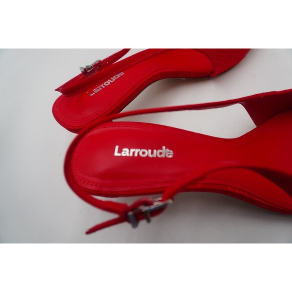 Larroude Maxime Red Slingback Pointed Toe Satin Finish Flared Kitten Heels Sz 8 - Picture 9 of 16